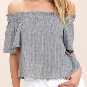 LULUS - Blue & White Striped Off-the- Shoulder Top